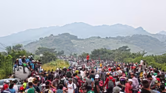 A caravan of migrants from Central America passes by Chiapas, Mexico.