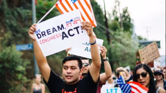 Supporters of the DREAM Act at a September 2017 march in Los Angeles.