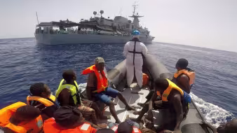 Migrants on a boat