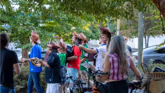 Image of band playing music at a concert in Athens, GA.