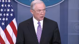 Attorney General Jeff Sessions in the White House briefing room.