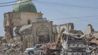 The ruins of the Great Mosque of al-Nuri in Mosul&rsquo;s Old Town