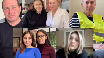 A collage of Ukrainians in Poland.