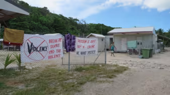 Protests at a refugee compound in Nauru.