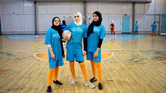 Formerly displaced Iraqi teenagers in a community soccer program.