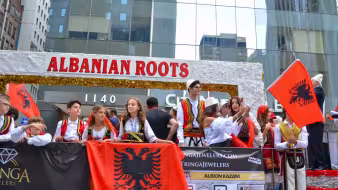 People of Albanian heritage at a parade in New York City. 