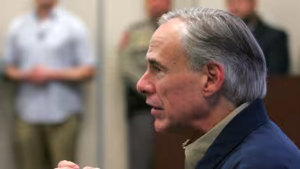 Texas Governor Greg Abbott speaks before a briefing on border security.