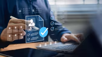 A person uses a digital tool to screen a job applicant