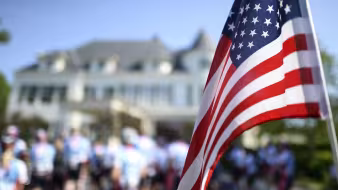 A flag hangs at the vice president's residence at the U.S. Naval Observatory in Washington, DC.