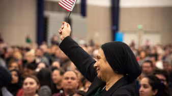 A woman at a naturalization ceremony in California.