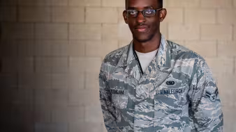 An immigrant from Rwanda serving in the U.S. Air Force.