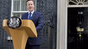 Prime Minister David Cameron speaking outside Number 10 Downing Street