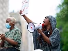 Protesters rally in New York City.